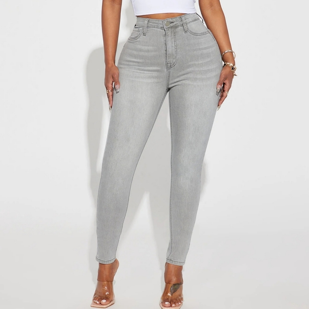 Grey High Rise Booty Lifting Denim Skinny Jeans L-XL - Picture 1 of 4